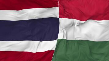 Thailand and Hungary Flags Together Seamless Looping Background, Looped Bump Texture Cloth Waving Slow Motion, 3D Rendering video