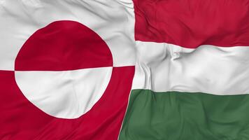 Greenland and Hungary Flags Together Seamless Looping Background, Looped Bump Texture Cloth Waving Slow Motion, 3D Rendering video