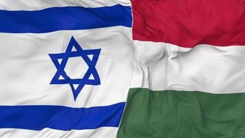 Israel and Hungary Flags Together Seamless Looping Background, Looped Bump Texture Cloth Waving Slow Motion, 3D Rendering video