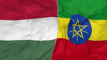 Ethiopia and Hungary Flags Together Seamless Looping Background, Looped Bump Texture Cloth Waving Slow Motion, 3D Rendering video