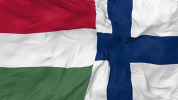 Finland and Hungary Flags Together Seamless Looping Background, Looped Bump Texture Cloth Waving Slow Motion, 3D Rendering video