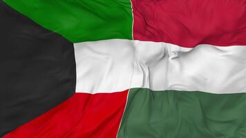 Kuwait and Hungary Flags Together Seamless Looping Background, Looped Bump Texture Cloth Waving Slow Motion, 3D Rendering video