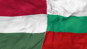 Bulgaria and Hungary Flags Together Seamless Looping Background, Looped Bump Texture Cloth Waving Slow Motion, 3D Rendering video