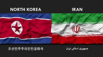 Iran and North Korea Flag Waving Together Seamless Looping Wall Background, Flag Country Name in English and Local National Language, 3D Rendering video