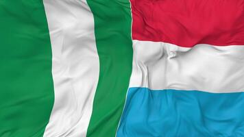 Nigeria and Luxembourg Flags Together Seamless Looping Background, Looped Bump Texture Cloth Waving Slow Motion, 3D Rendering video