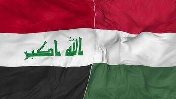 Iraq and Hungary Flags Together Seamless Looping Background, Looped Bump Texture Cloth Waving Slow Motion, 3D Rendering video