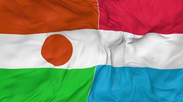 Niger and Luxembourg Flags Together Seamless Looping Background, Looped Bump Texture Cloth Waving Slow Motion, 3D Rendering video