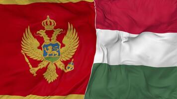 montenegro e Ungheria bandiere insieme senza soluzione di continuità looping sfondo, loop urto struttura stoffa agitando lento movimento, 3d interpretazione video