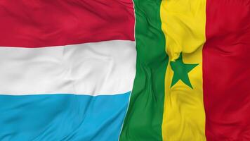 Senegal vs Luxembourg Flags Together Seamless Looping Background, Looped Bump Texture Cloth Waving Slow Motion, 3D Rendering video