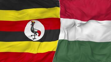 Uganda y Hungría banderas juntos sin costura bucle fondo, serpenteado bache textura paño ondulación lento movimiento, 3d representación video