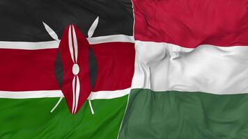 Kenya and Hungary Flags Together Seamless Looping Background, Looped Bump Texture Cloth Waving Slow Motion, 3D Rendering video