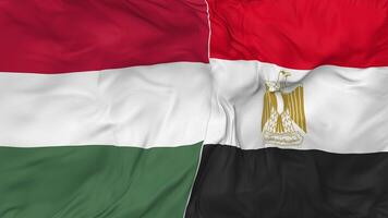 Egipto y Hungría banderas juntos sin costura bucle fondo, serpenteado bache textura paño ondulación lento movimiento, 3d representación video