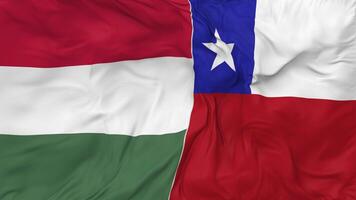 Chile and Hungary Flags Together Seamless Looping Background, Looped Bump Texture Cloth Waving Slow Motion, 3D Rendering video