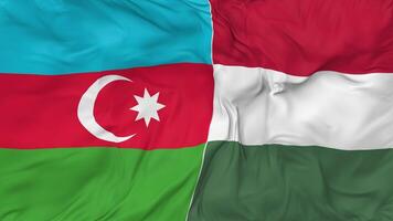 Azerbaijan and Hungary Flags Together Seamless Looping Background, Looped Bump Texture Cloth Waving Slow Motion, 3D Rendering video