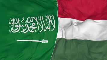KSA, Kingdom of Saudi Arabia and Hungary Flags Together Seamless Looping Background, Looped Bump Texture Cloth Waving Slow Motion, 3D Rendering video
