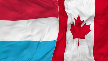 Canada and Luxembourg Flags Together Seamless Looping Background, Looped Bump Texture Cloth Waving Slow Motion, 3D Rendering video