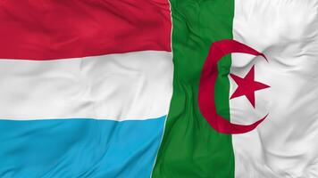 Algeria and Luxembourg Flags Together Seamless Looping Background, Looped Bump Texture Cloth Waving Slow Motion, 3D Rendering video