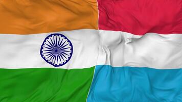 India and Luxembourg Flags Together Seamless Looping Background, Looped Bump Texture Cloth Waving Slow Motion, 3D Rendering video