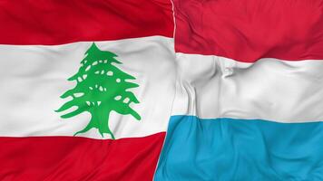 libanon och luxemburg flaggor tillsammans sömlös looping bakgrund, looped stöta textur trasa vinka långsam rörelse, 3d tolkning video
