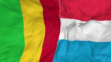 Mali and Luxembourg Flags Together Seamless Looping Background, Looped Bump Texture Cloth Waving Slow Motion, 3D Rendering video