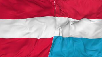 Austria and Luxembourg Flags Together Seamless Looping Background, Looped Bump Texture Cloth Waving Slow Motion, 3D Rendering video