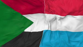 Sudan vs Luxembourg Flags Together Seamless Looping Background, Looped Bump Texture Cloth Waving Slow Motion, 3D Rendering video