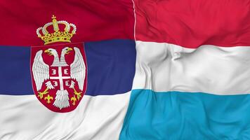 Serbia vs Luxembourg Flags Together Seamless Looping Background, Looped Bump Texture Cloth Waving Slow Motion, 3D Rendering video