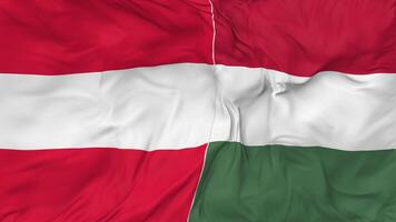 Austria and Hungary Flags Together Seamless Looping Background, Looped Bump Texture Cloth Waving Slow Motion, 3D Rendering video