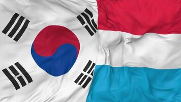 South Korea vs Luxembourg Flags Together Seamless Looping Background, Looped Bump Texture Cloth Waving Slow Motion, 3D Rendering video