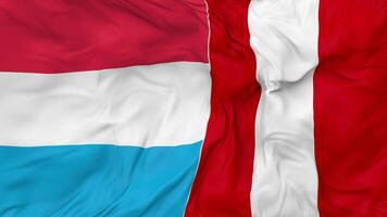 Peru vs Luxembourg Flags Together Seamless Looping Background, Looped Bump Texture Cloth Waving Slow Motion, 3D Rendering video