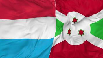 Burundi and Luxembourg Flags Together Seamless Looping Background, Looped Bump Texture Cloth Waving Slow Motion, 3D Rendering video