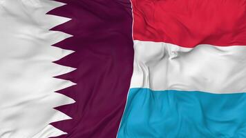 Qatar vs Luxembourg Flags Together Seamless Looping Background, Looped Bump Texture Cloth Waving Slow Motion, 3D Rendering video