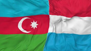 Azerbaijan and Luxembourg Flags Together Seamless Looping Background, Looped Bump Texture Cloth Waving Slow Motion, 3D Rendering video