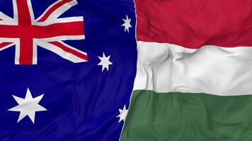 Australia and Hungary Flags Together Seamless Looping Background, Looped Bump Texture Cloth Waving Slow Motion, 3D Rendering video