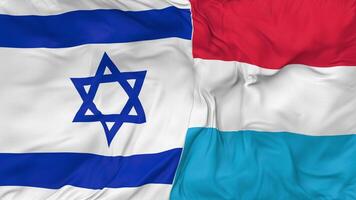 Israel and Luxembourg Flags Together Seamless Looping Background, Looped Bump Texture Cloth Waving Slow Motion, 3D Rendering video