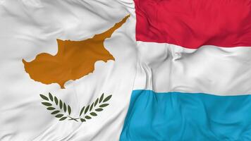 cypern och luxemburg flaggor tillsammans sömlös looping bakgrund, looped stöta textur trasa vinka långsam rörelse, 3d tolkning video