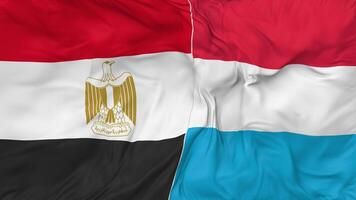 Egipto y Luxemburgo banderas juntos sin costura bucle fondo, serpenteado bache textura paño ondulación lento movimiento, 3d representación video
