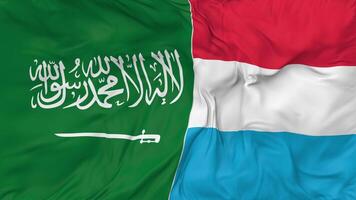 KSA, Kingdom of Saudi Arabia and Luxembourg Flags Together Seamless Looping Background, Looped Bump Texture Cloth Waving Slow Motion, 3D Rendering video