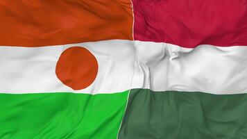Niger and Hungary Flags Together Seamless Looping Background, Looped Bump Texture Cloth Waving Slow Motion, 3D Rendering video