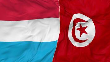 Tunisia vs Luxembourg Flags Together Seamless Looping Background, Looped Bump Texture Cloth Waving Slow Motion, 3D Rendering video