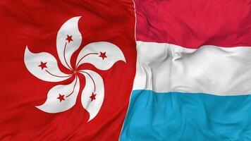 Hong Kong and Luxembourg Flags Together Seamless Looping Background, Looped Bump Texture Cloth Waving Slow Motion, 3D Rendering video