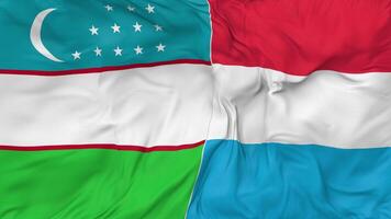 Uzbekistan vs Luxembourg Flags Together Seamless Looping Background, Looped Bump Texture Cloth Waving Slow Motion, 3D Rendering video