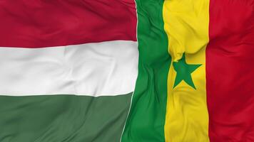 Senegal and Hungary Flags Together Seamless Looping Background, Looped Bump Texture Cloth Waving Slow Motion, 3D Rendering video