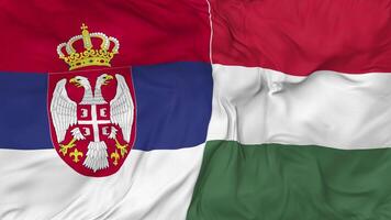 Serbia and Hungary Flags Together Seamless Looping Background, Looped Bump Texture Cloth Waving Slow Motion, 3D Rendering video