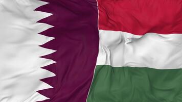 Qatar and Hungary Flags Together Seamless Looping Background, Looped Bump Texture Cloth Waving Slow Motion, 3D Rendering video