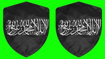 Shahadah Islamic Flag in Shield Shape Waving, Seamless Looped, Green Screen, Luma Matte Selection, 3D Rendering video