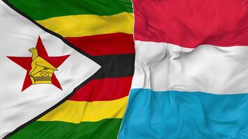 Zimbabwe vs Luxembourg Flags Together Seamless Looping Background, Looped Bump Texture Cloth Waving Slow Motion, 3D Rendering video