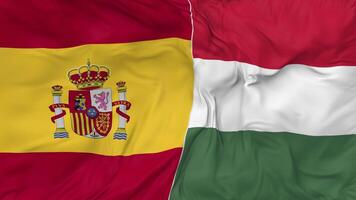 Spain and Hungary Flags Together Seamless Looping Background, Looped Bump Texture Cloth Waving Slow Motion, 3D Rendering video