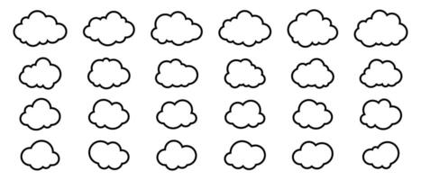 Black Line Cloud Icons on White Background vector