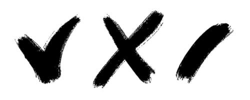 Black Brush Strokes Tick, Cross, and Dash vector